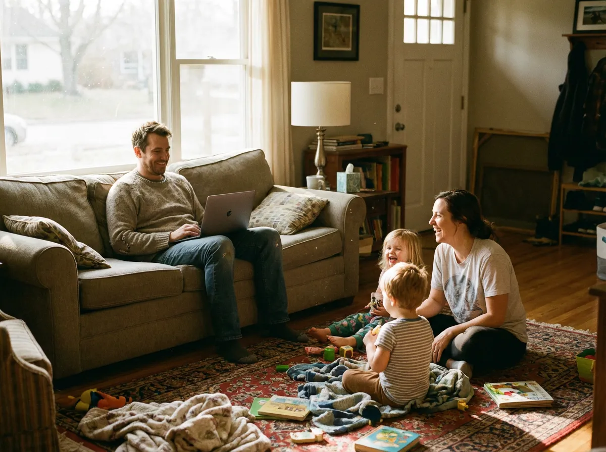 Happy family relaxing in their living room